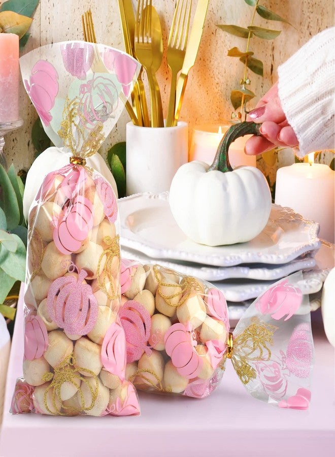 Funrous 100 Pcs Little Pumpkin Bags Fall Cellophane Pumpkin Party Candy Bags Plastic Goodie Treat Gifts with Gold Twist Ties for Autumn Theme Party Supplies Thanksgiving Decorations - Image 4